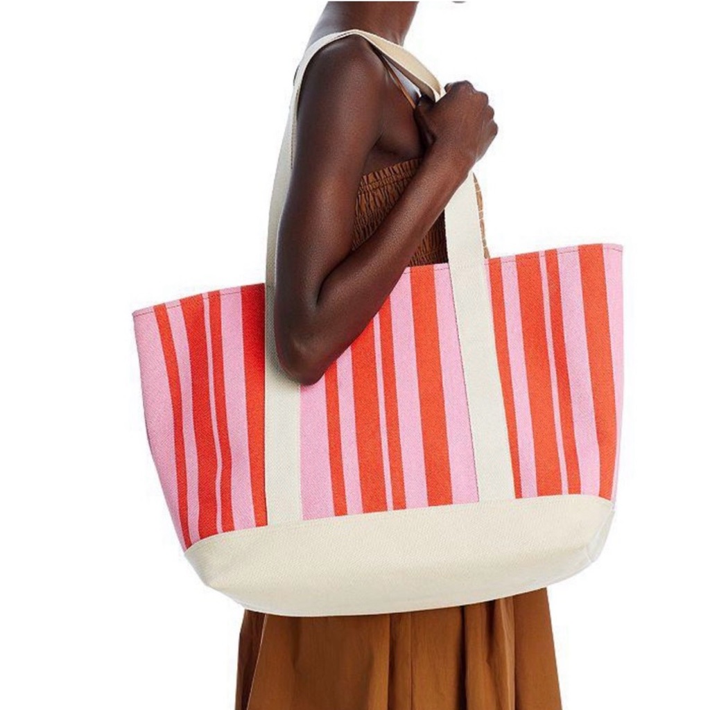 Aqua Red And Pink Striped Tote Bag Nwt